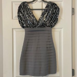 Sherri Hill Gun Metal Gray/Silver Bandage Cocktail